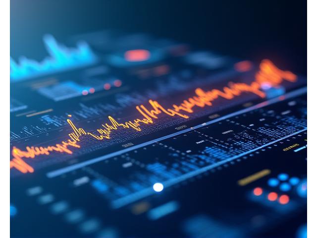Interaktyvi skaitmeninė prietaisų skydelio grafika su kylančiais srautais, simbolizuojanti finansinę analizę ir verslo įžvalgas.