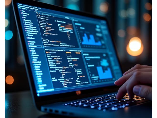 Kompiuterio ekranas su skaitmeniniais duomenimis ir programavimo kodu, atspindintis IT ir digitalizaciją.