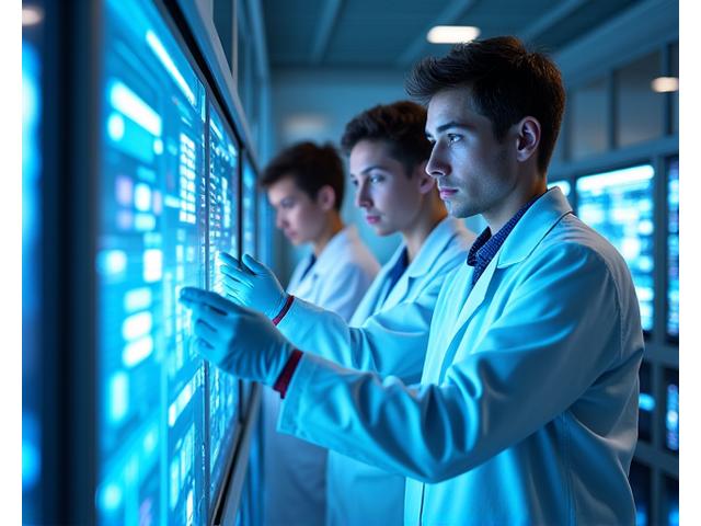 Mokslininkai laboratorijoje dirbantys su modernia įranga, simbolizuojantys MTEP ir inovacijas.